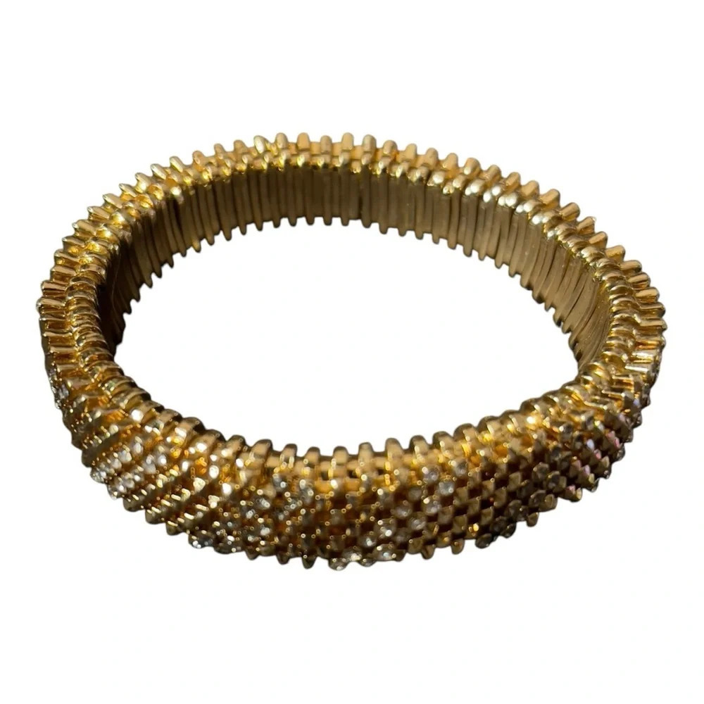 Chico’s Mitzi Gold Stretch Bracelet | Crystal Rhinestone Statement Bangle - Picture 6 of 7